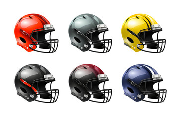 Fototapeta premium Assortment of Vibrant Football Helmets in Various Colors