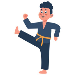 Children Boy Karate Illustration. Vector Character in Flat Cartoon Design.