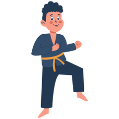 Children Boy Karate Illustration. Vector Character in Flat Cartoon Design.