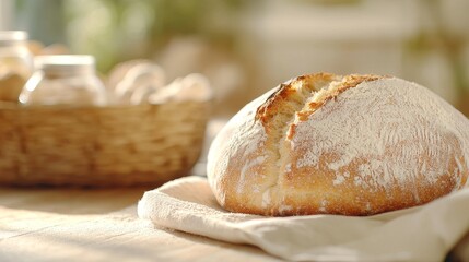 Freshly Baked Bread on a Rustic Table