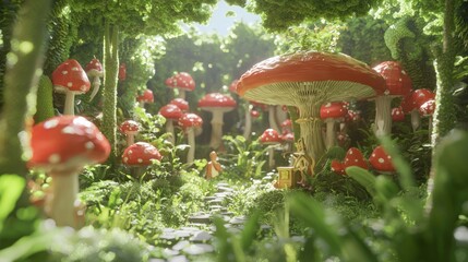 Enchanting 3D Render of Whimsical Digital Renaissance Fables in Vibrant Forest Setting