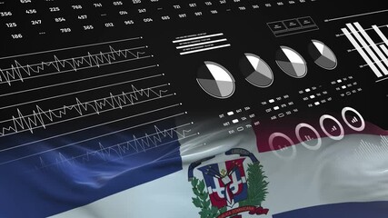 Dominican Republic flag - Waving flag on report analytics data statement - Powered by Adobe