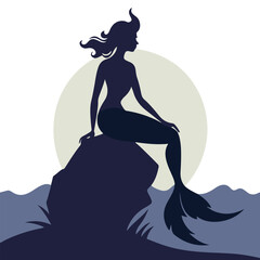 Mystical Mermaid Silhouette in Tranquil Night Scene