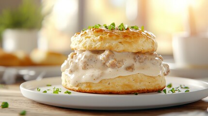 Delicious Biscuit with Sausage Gravy and Fresh Herbs