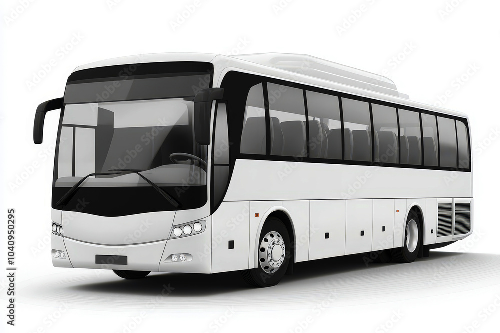 Wall mural modern white tour bus with large windows isolated on transparent background