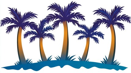 Obraz premium Vector art of palm trees at sunset, with a blue and purple sky, in a simple vector style, as clipart, on a white background