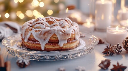 Delicious Cinnamon Cake with Icing on a Festive Table