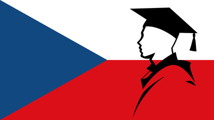 Silhouette of a Man Wearing a Graduation Cap and Gown on a Czech Republic Flag