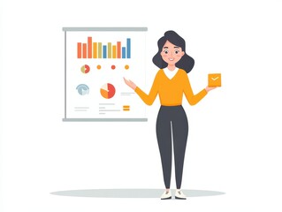 Asian woman in a coworking space presenting a digital marketing campaign on a projector screen