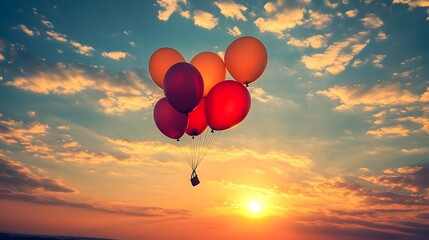 Fototapeta premium Ethereal Balloons Drifting Away Into a Vibrant Sunset Sky Capturing a Sense of Adventure Freedom and Peaceful Tranquility