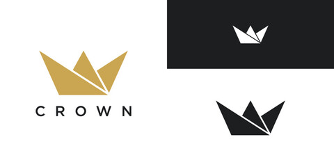Abstract gold crown logo. Royal king icon design. Premium Vector