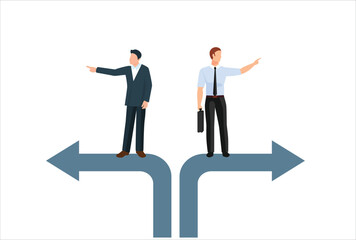 The concept of pairing has different opinions. Conflict of opinion, divorce. points of view, points of view, different points of view, ridiculous arguments and disagreements. flat vector illustration.