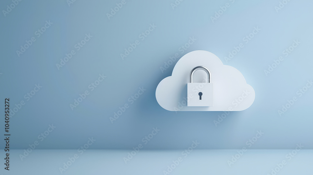 Poster cloud storage symbol with padlock represents security and data protection in digital environment. th