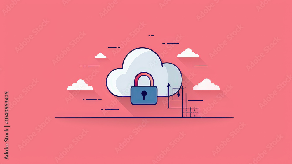 Poster cloud symbol with lock represents security and data protection in digital environments. this illustr
