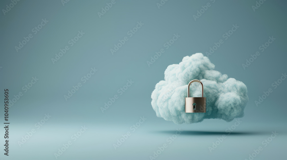 Poster cloud with padlock symbolizes security and protection in digital realm, representing importance of s
