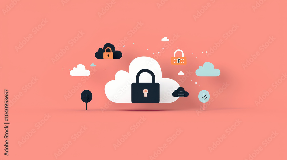 Aufkleber digital illustration featuring padlock embedded in cloud, symbolizing security and data protection i