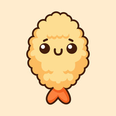 cute tempura fried shrimp japanese food cartoon character kawaii vector illustration template design
