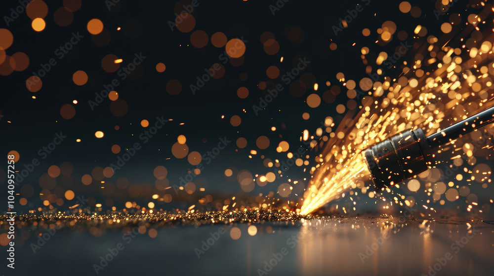 Poster sparks flying off steel surface create mesmerizing display of light and energy in this industrial we