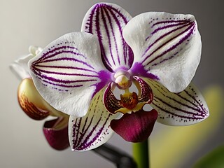 Beautiful white to purple orchid flowers photographed close up during the day with dark lighting