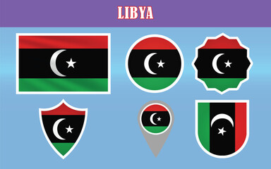 Bold vector of the National Flag of Libya, showcasing a striking design with red, black, and green stripes and a white crescent and star. Ideal for patriotic projects.