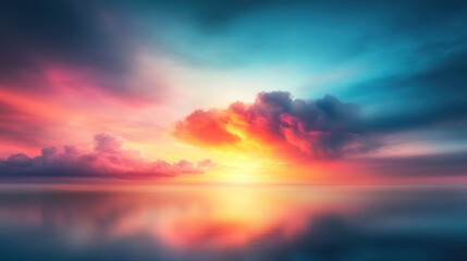 Obraz premium Breathtaking sunset over a tranquil ocean a vibrant display of color and serenity in nature