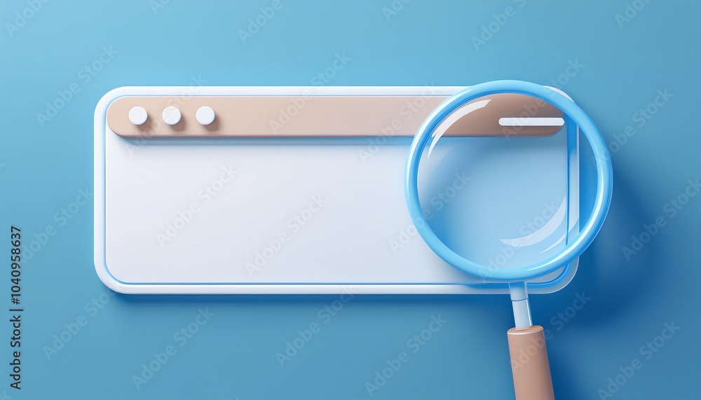 Poster a modern search bar design with a magnifying glass, emphasizing simplicity and functionality on a bl