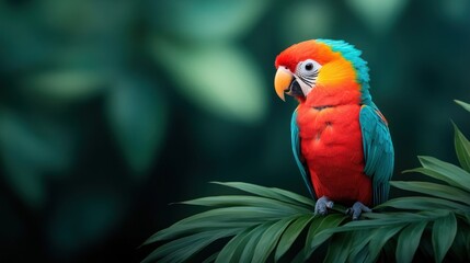 Fototapeta premium Vibrant macaw perched amidst lush greenery a stunning display of nature's beauty and colorful wildlife