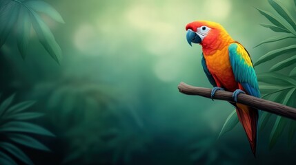 A vibrant scarlet macaw perched among lush greenery showcasing nature's splendor and avian beauty in a tropical paradise