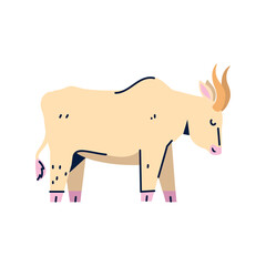 Flat cartoon illustration of a beige horned cow standing, representing a domestic farm animal in a simple vector design