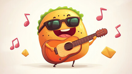 Hamburger wearing sunglasses playing guitar