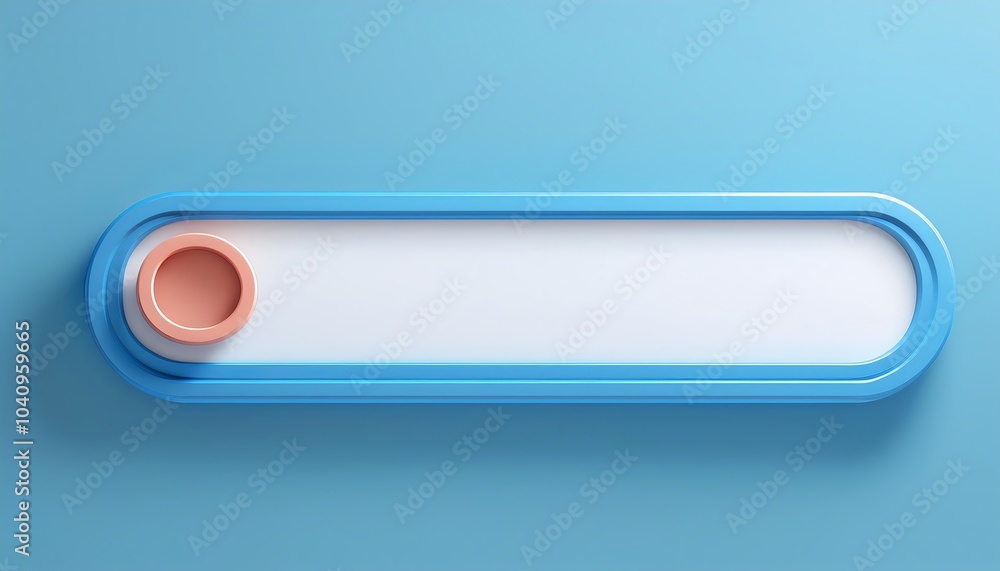 Poster a minimalist search input box with a rounded blue border and a circular peach-colored accent on a li
