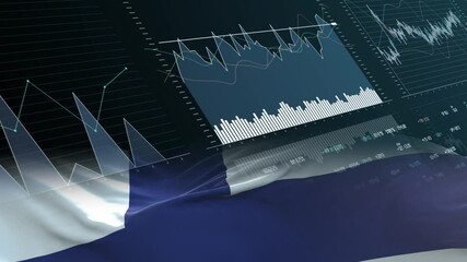 Finland flag - Waving flag on report analytics data statement - Powered by Adobe