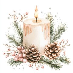 Pine trees and pine cones, burning candles