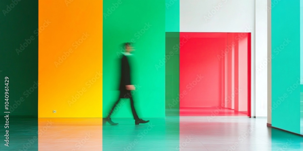 Poster abstract glitch art in modern office scene with digital distortion and pixel noise