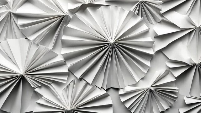 White paper fans arranged in a pattern against a white background