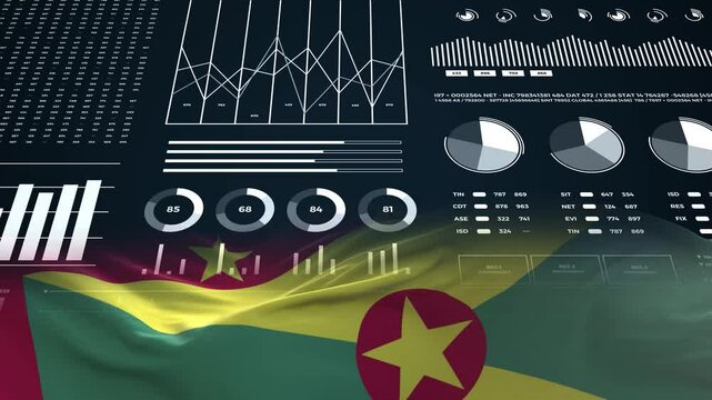 Grenada flag - Waving flag on report analytics data statement