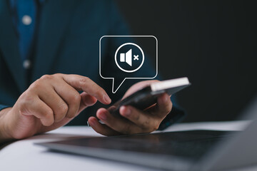 Silent mode concept. Silent or mute sound icon turn activated on appear in speech bubble on mobile...