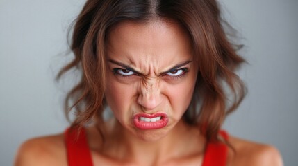 Naklejka premium Close-up portrait of a woman with an angry expression