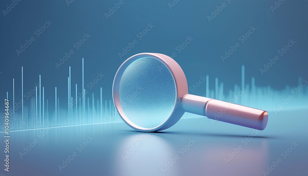 Aufkleber a magnifying glass rests on a surface with a sound wave graphic, symbolizing exploration and analysi