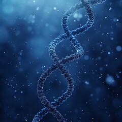 A 3D rendering of a DNA helix against a blurred blue background.