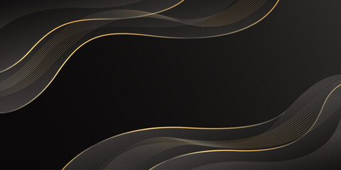 Abstract black luxury background with gold lines. Elegant wave modern wallpaper. Template banner background for sales, ads, events, awards, web, pages, and others