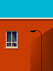 Geometric Architecture perspective building design vector illustration background. Colorful design for wall art, decoration, cards, poster and print.