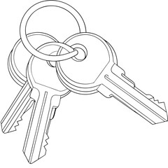 Keys outline for a coloring page. Line art of keys vector illustration 