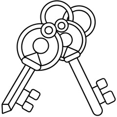 Keys outline for a coloring page. Line art of keys vector illustration 