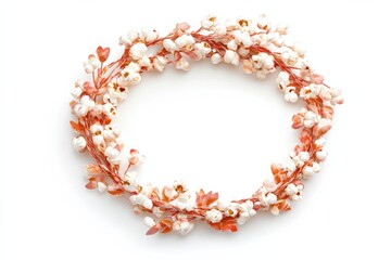 Obraz premium Autumn wreath with orange leaves and white berries on white background