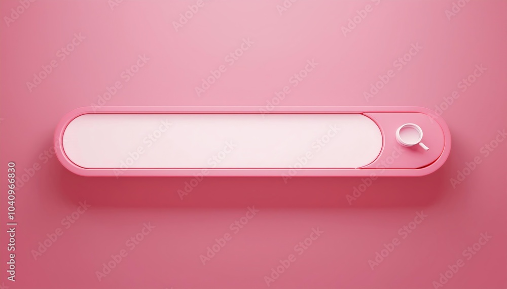Poster A minimalist pink design featuring a long rectangular shape with a small circular element, set against a soft pink background.