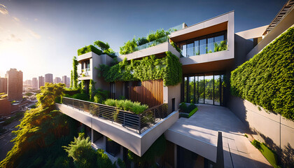 Fototapeta premium Modern architecture blends with nature in a sustainable design