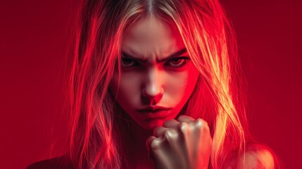 Fototapeta premium Close-up Portrait of a Woman with Blonde Hair and an Angry Expression