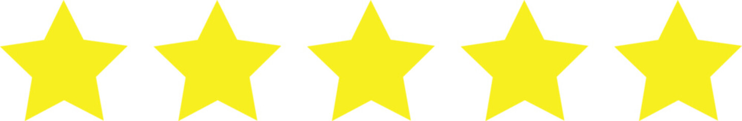 five stars customer product review icon. yellow 5 star rating feedback for website, app, ui design.