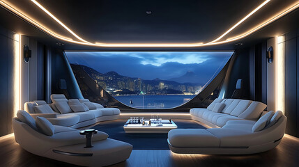 Futuristic home theater design. created with Generative AI technology